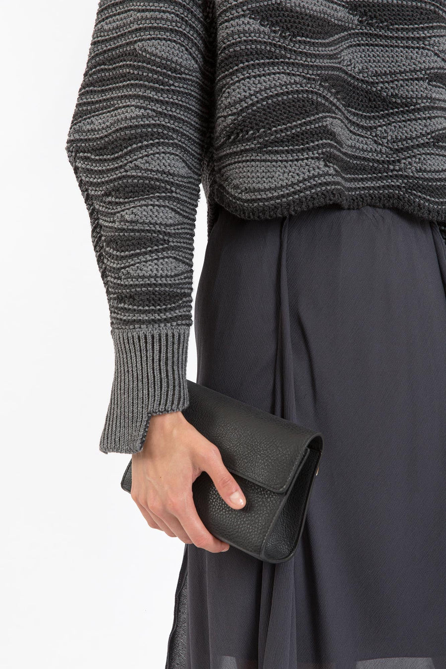 Black aniline leather multi-strap bag