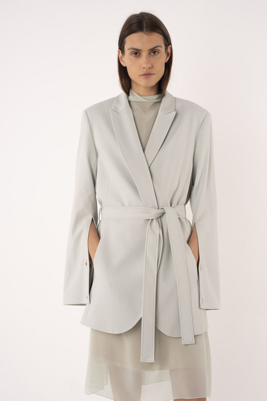 Sage viscose&wool belted jacket
