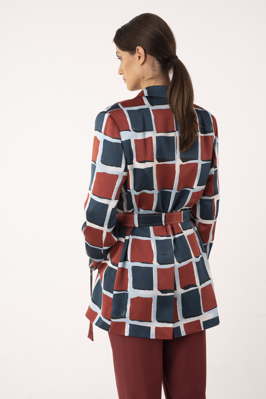 Printed satin belted jacket