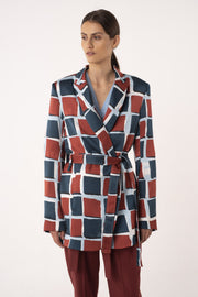 Printed satin belted jacket