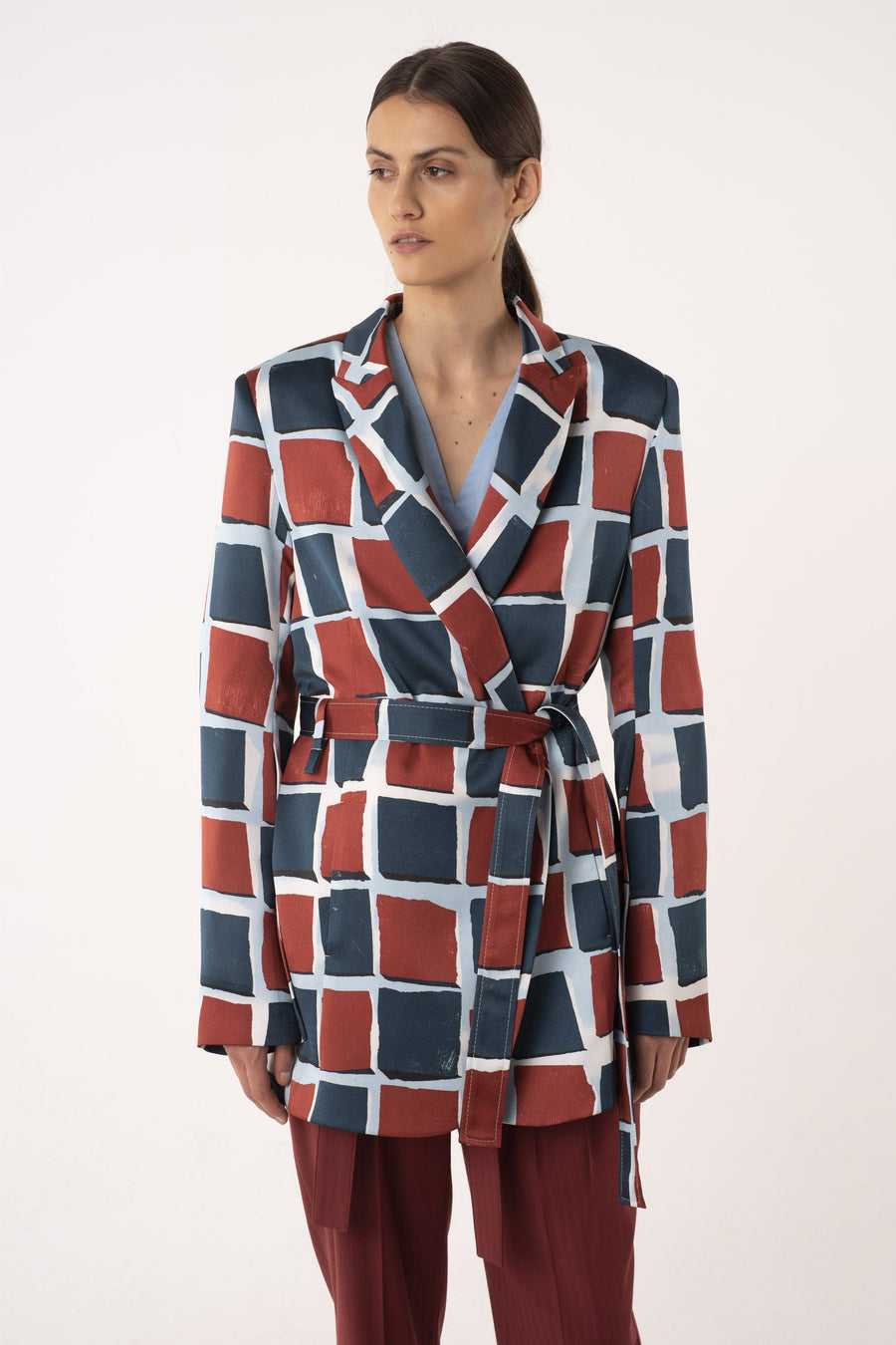 Printed satin belted jacket