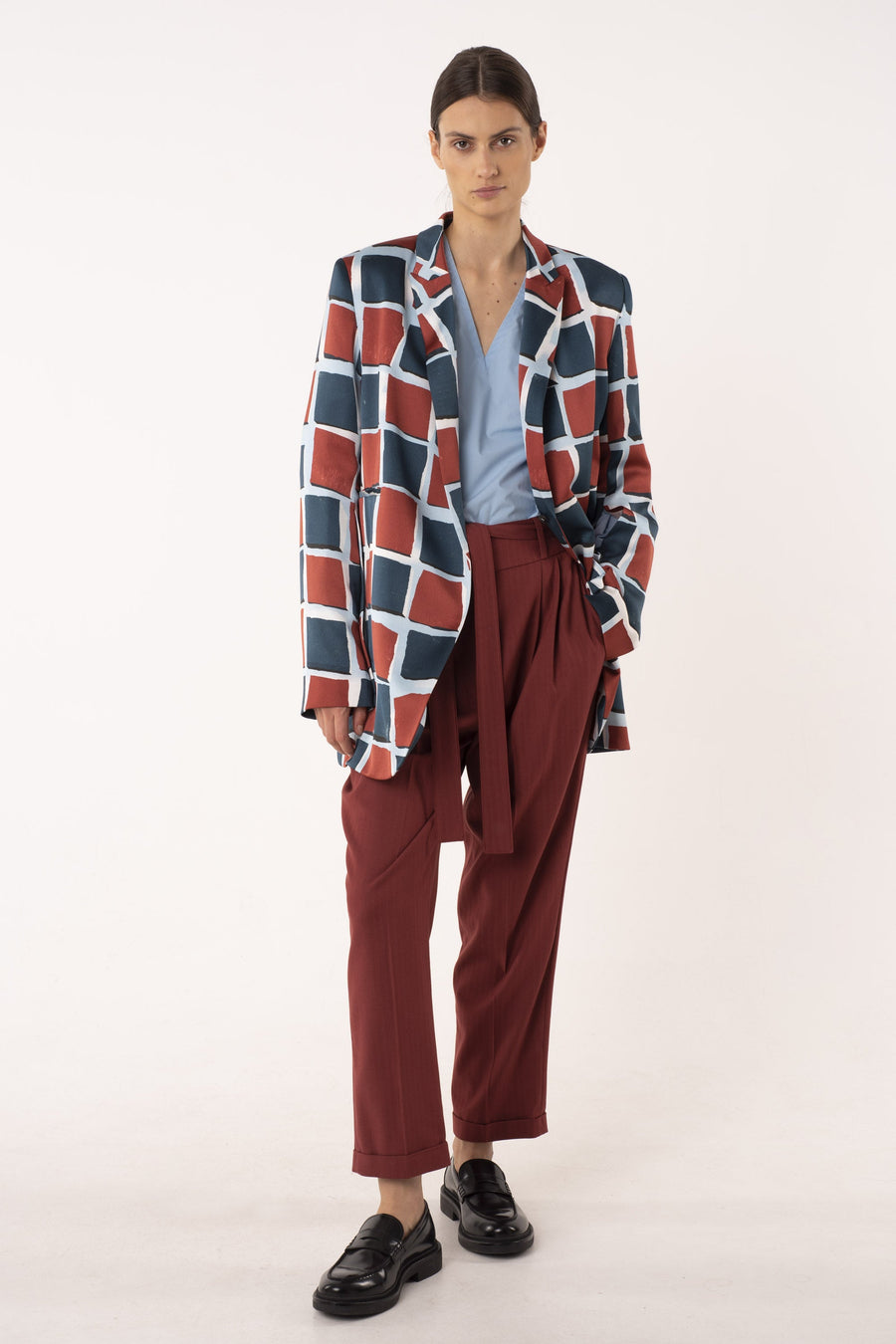 Printed satin belted jacket