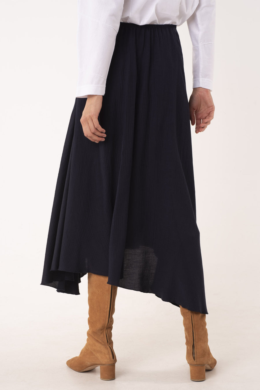 Midnight blue viscose and satin fluid skirt