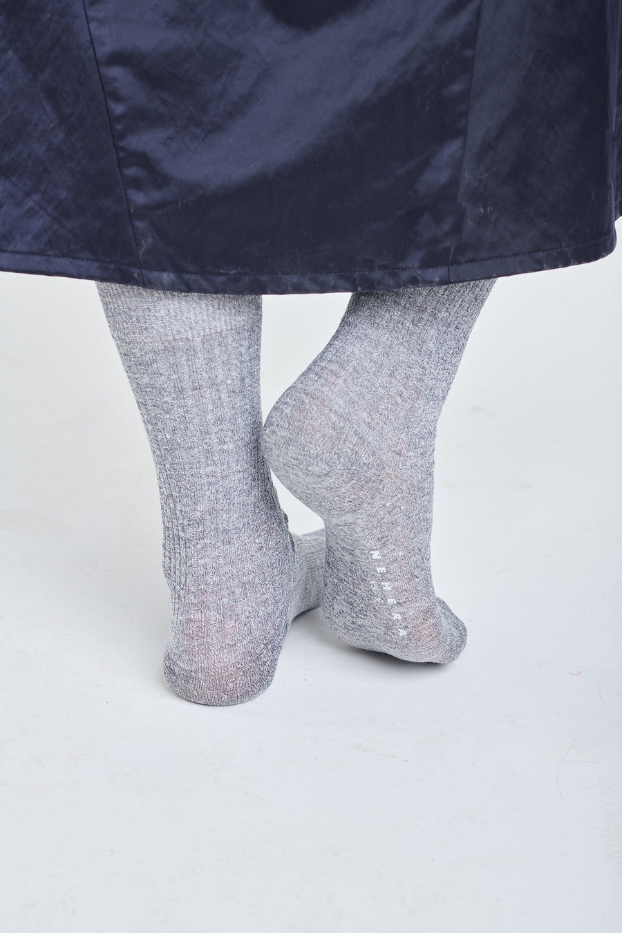 Navy melange linen socks