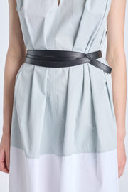 Black sustainable leather thin long belt