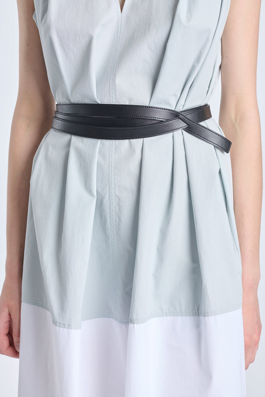 Black sustainable leather thin long belt