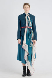 Teal blue wool photo print scarf