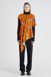 Orange red viscose asymmetric blouse