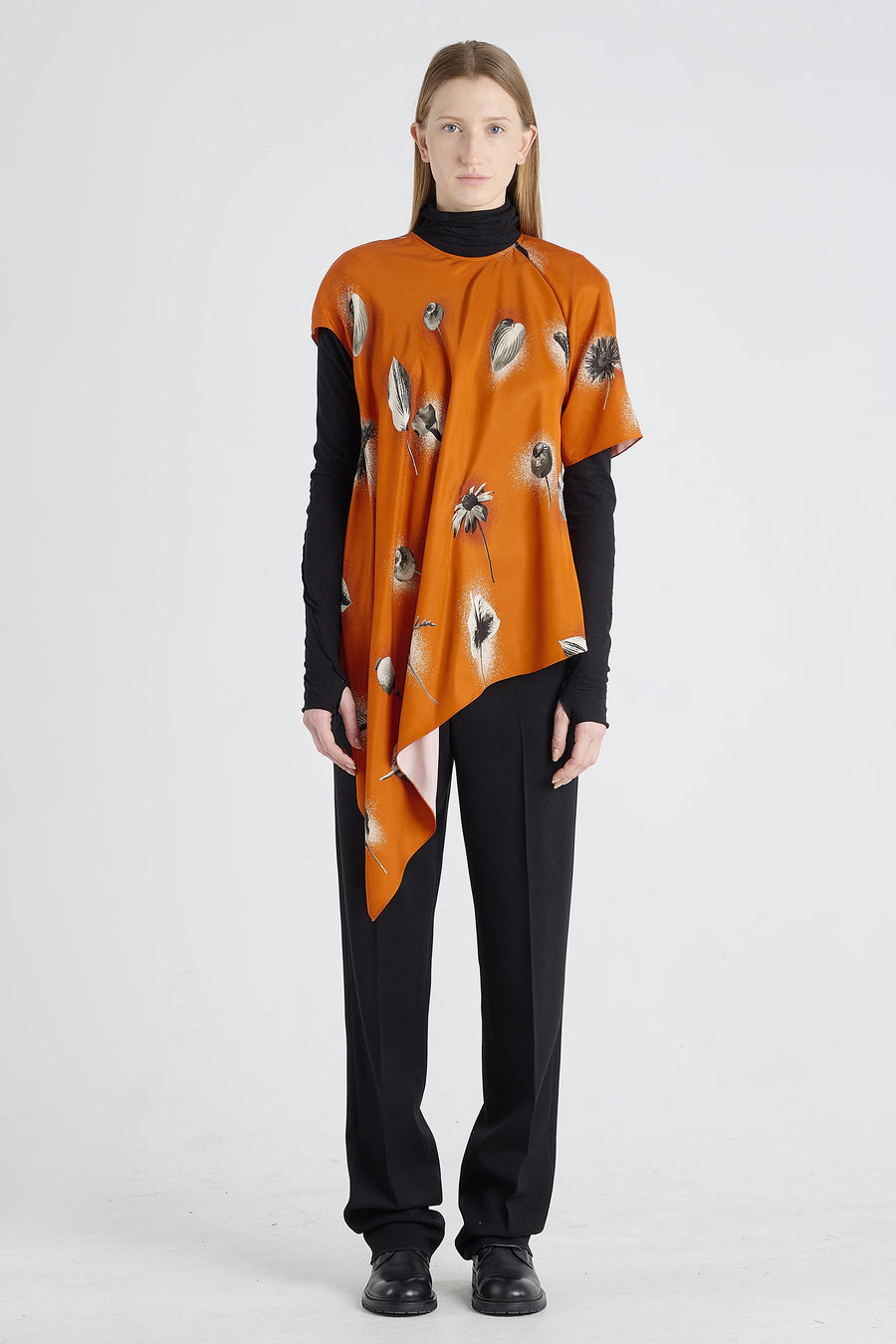 Orange red viscose asymmetric blouse