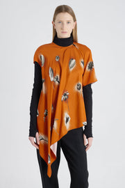 Orange red viscose asymmetric blouse