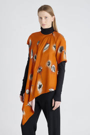 Orange red viscose asymmetric blouse