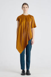 Rust tencel asymmetric blouse