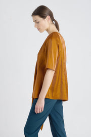 Rust tencel asymmetric blouse