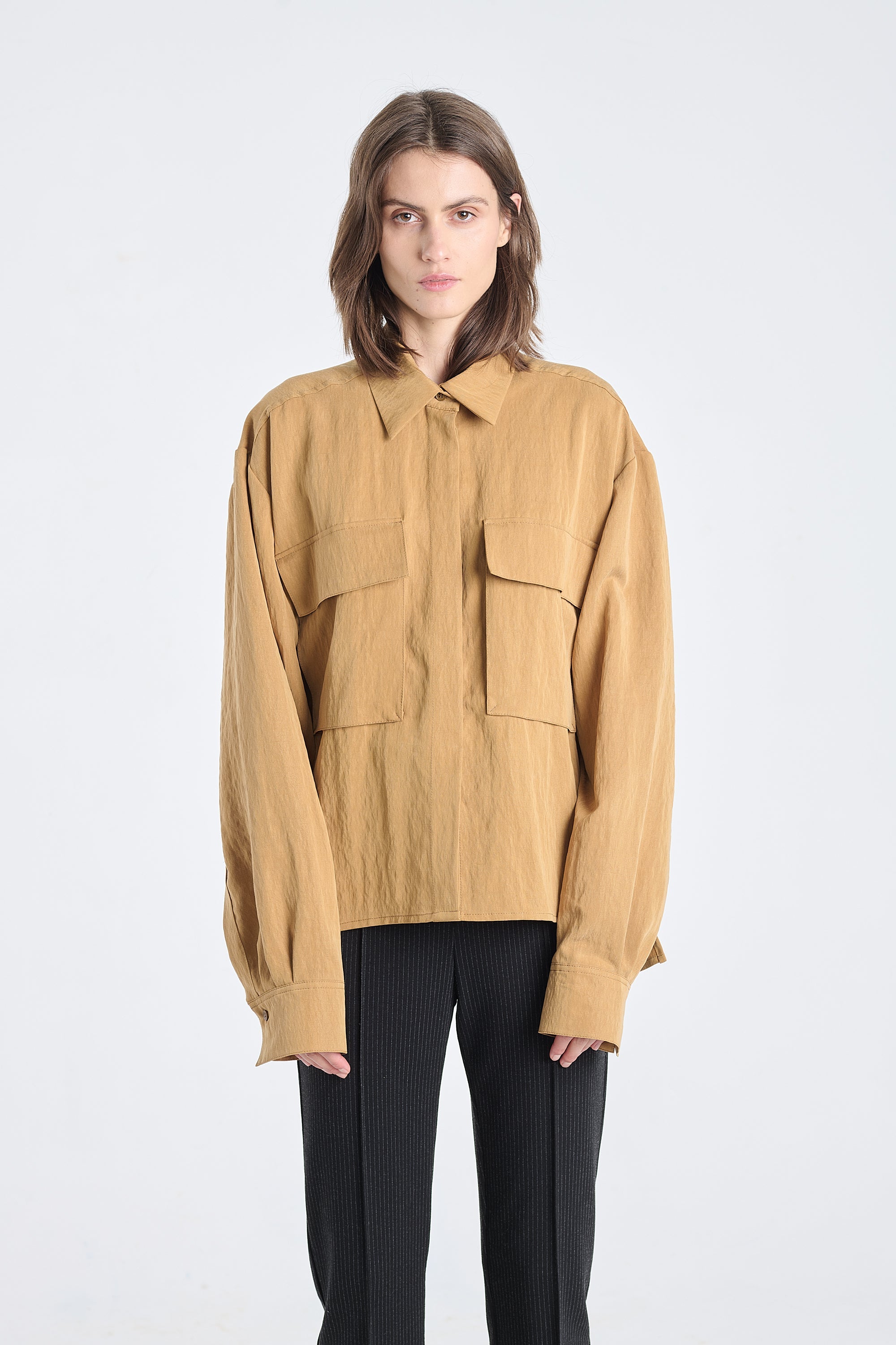 Tawny beige lyocell workwear shirt
