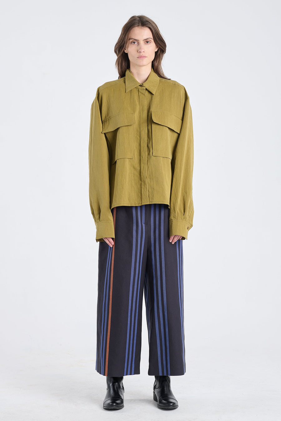 Khaki lyocell workwear shirt