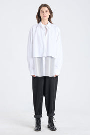 White poplin cotton layered shirt