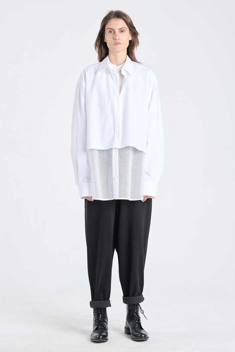White poplin cotton layered shirt