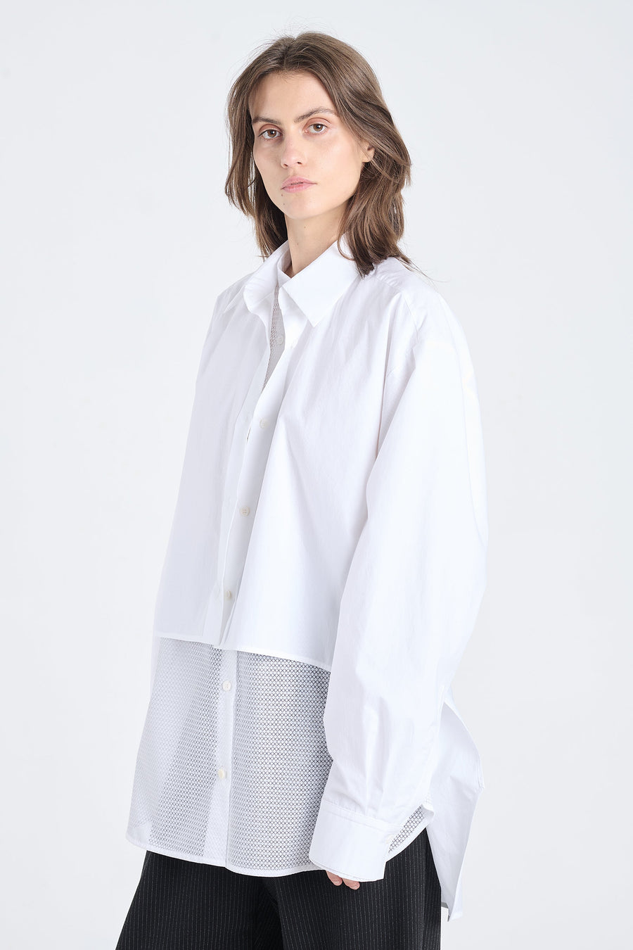 White poplin cotton layered shirt