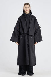Black cotton trench coat with detachable parts