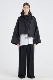 Black cotton trench coat with detachable parts