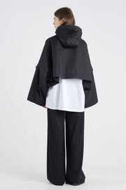 Black cotton trench coat with detachable parts