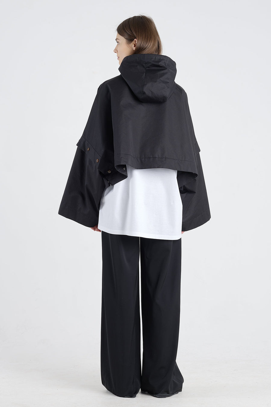 Black cotton trench coat with detachable parts