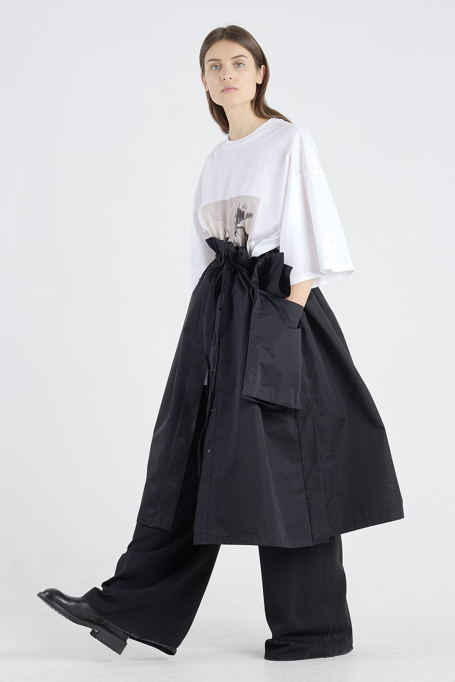 Black cotton trench coat with detachable parts