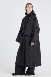 Black cotton trench coat with detachable parts