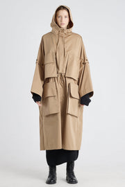 Camel cotton trench coat with detachable parts