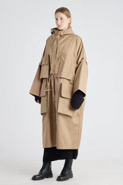 Camel cotton trench coat with detachable parts
