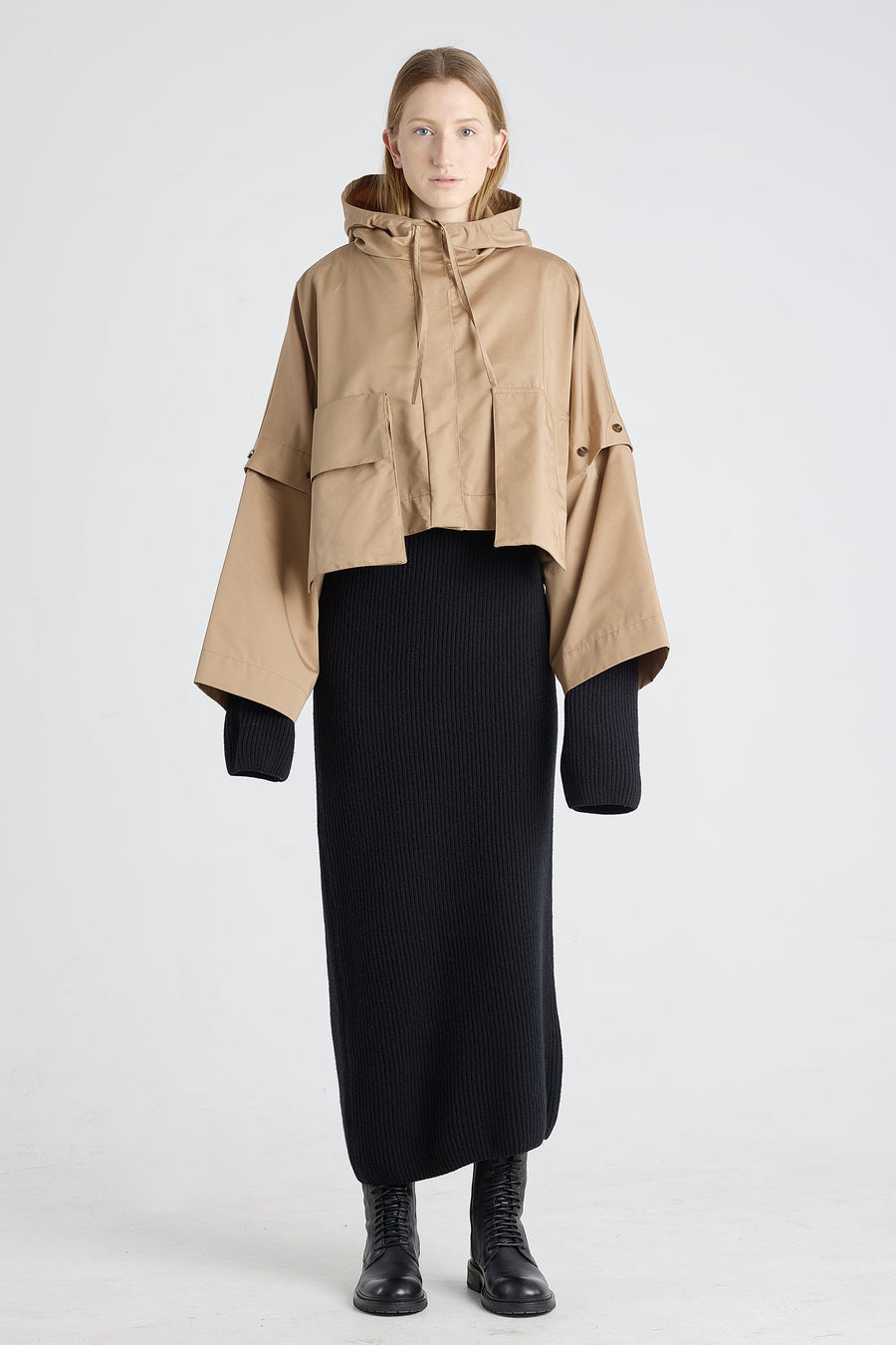 Camel cotton trench coat with detachable parts