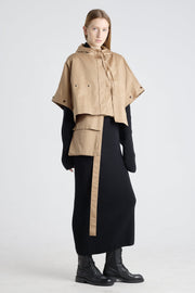 Camel cotton trench coat with detachable parts