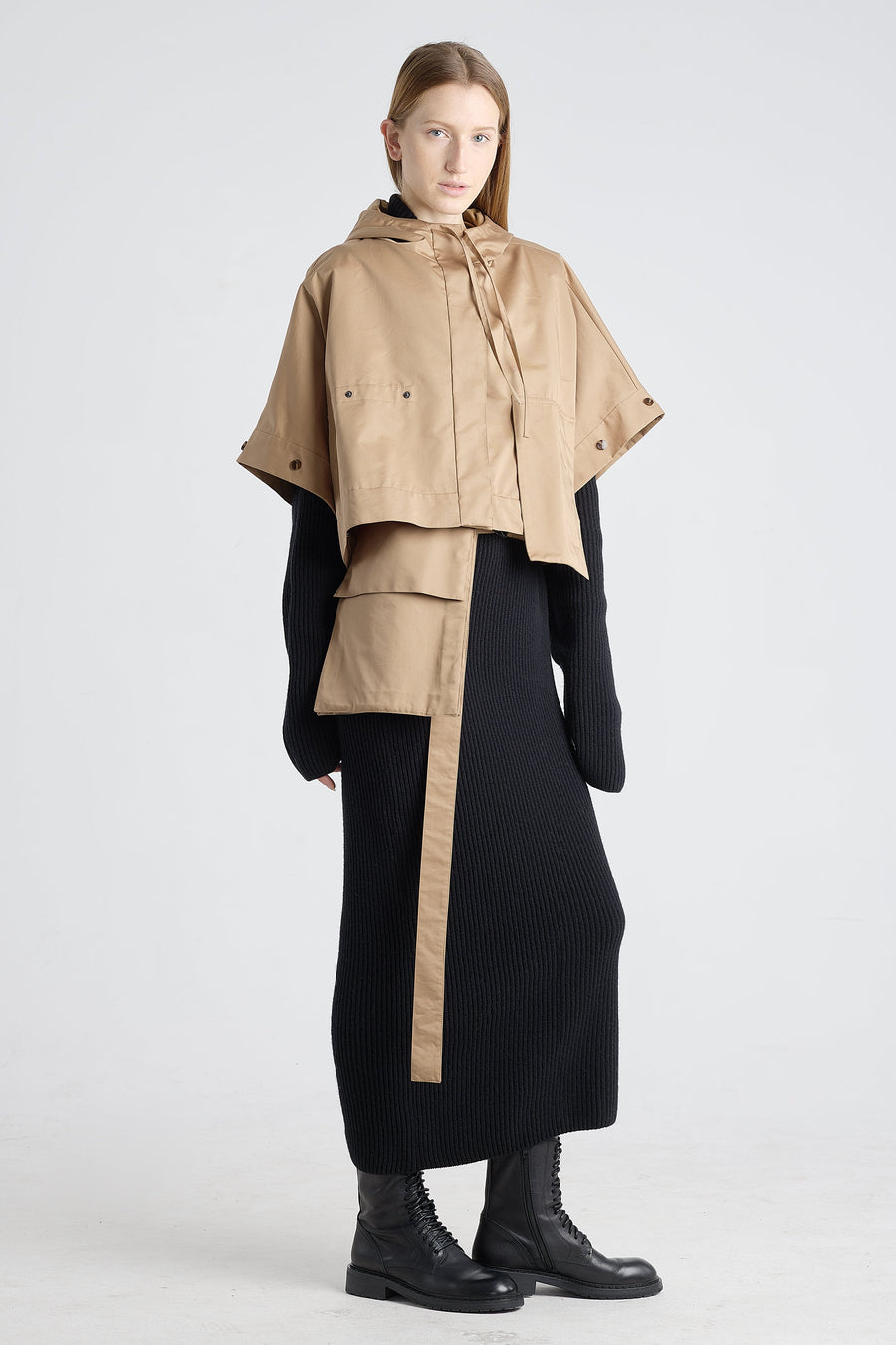 Camel cotton trench coat with detachable parts