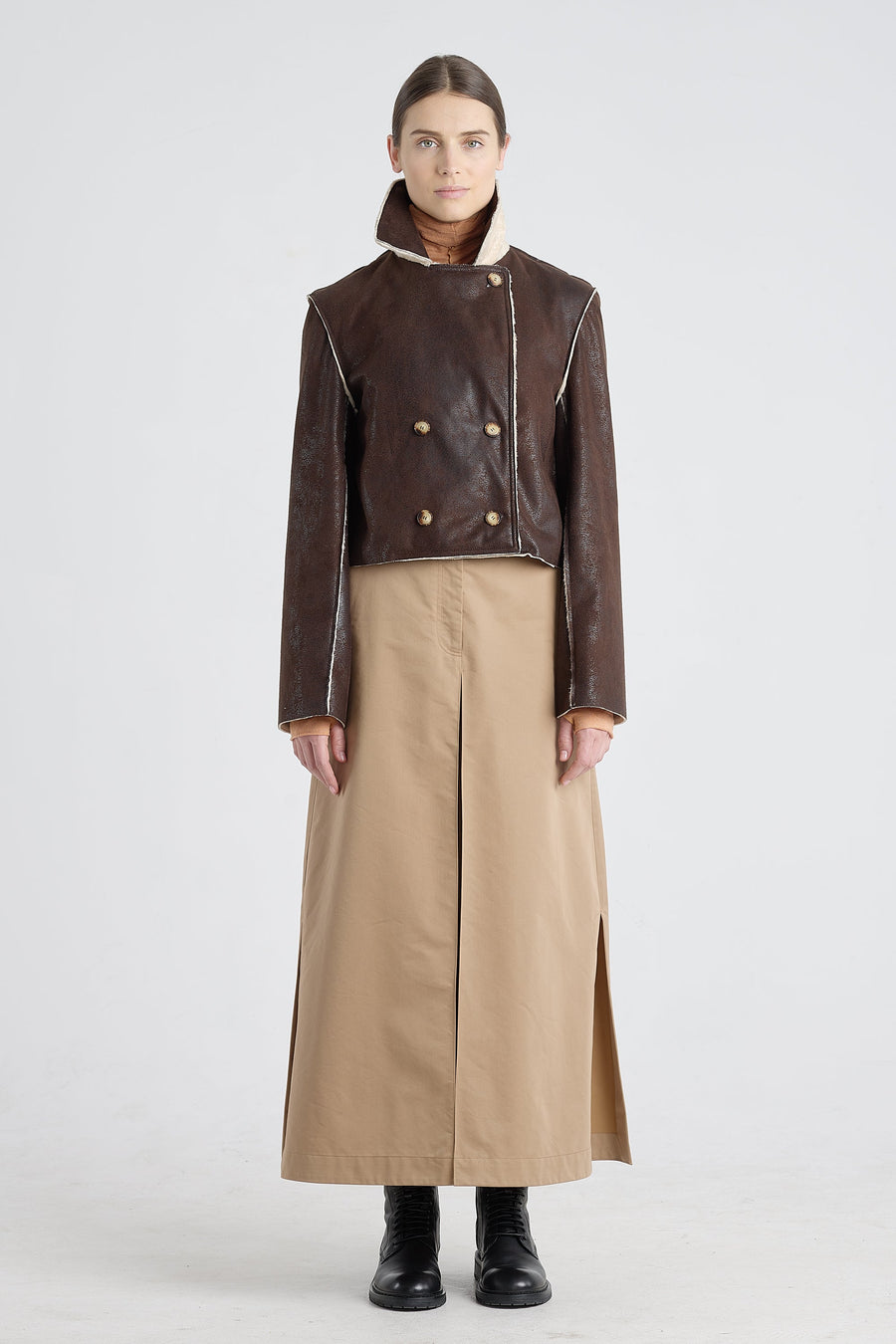Brown faux shearling reversible coat