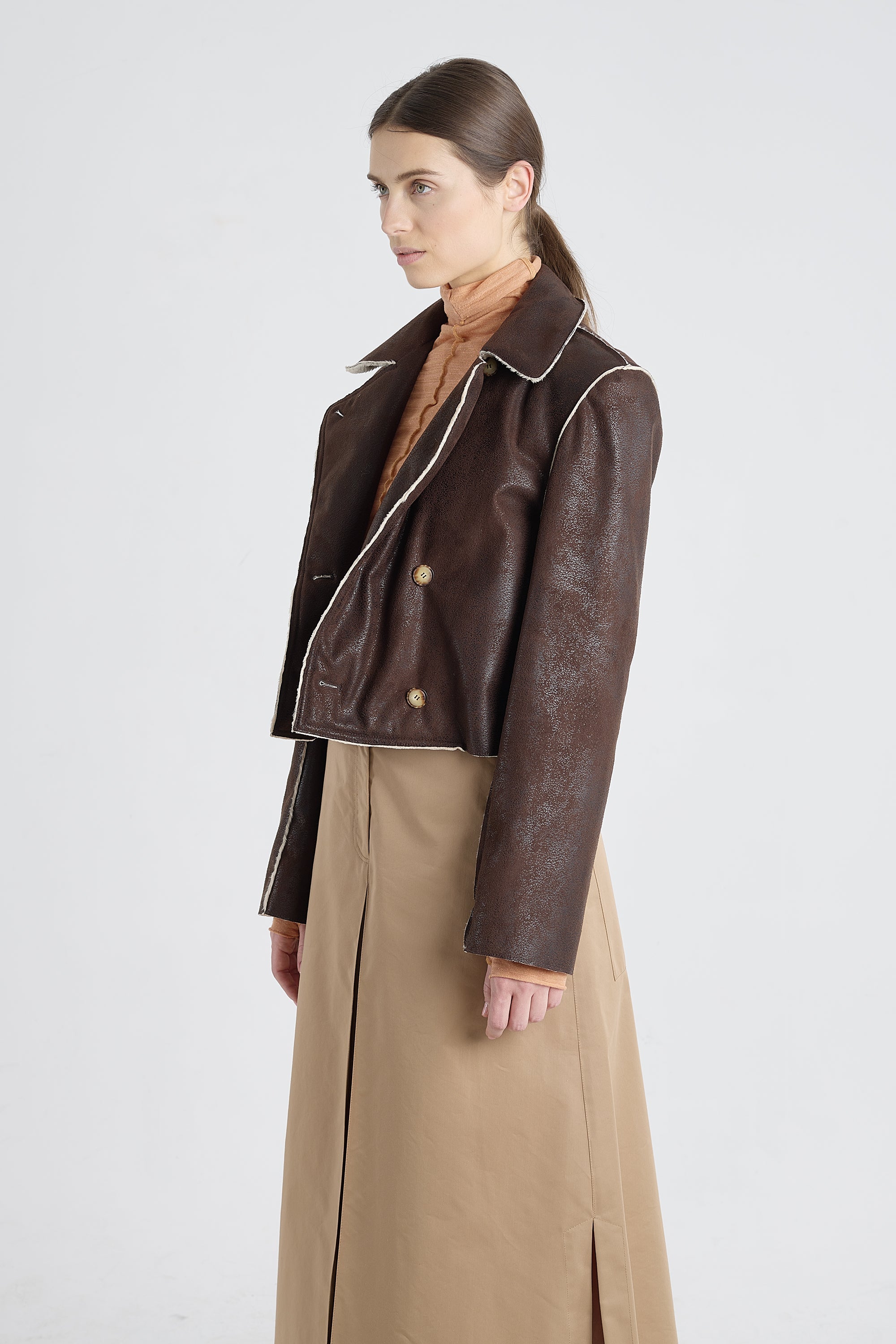 Brown faux shearling reversible coat