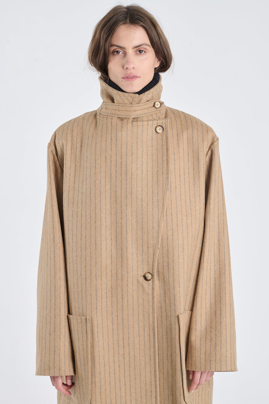 Dark beige wool striped coat