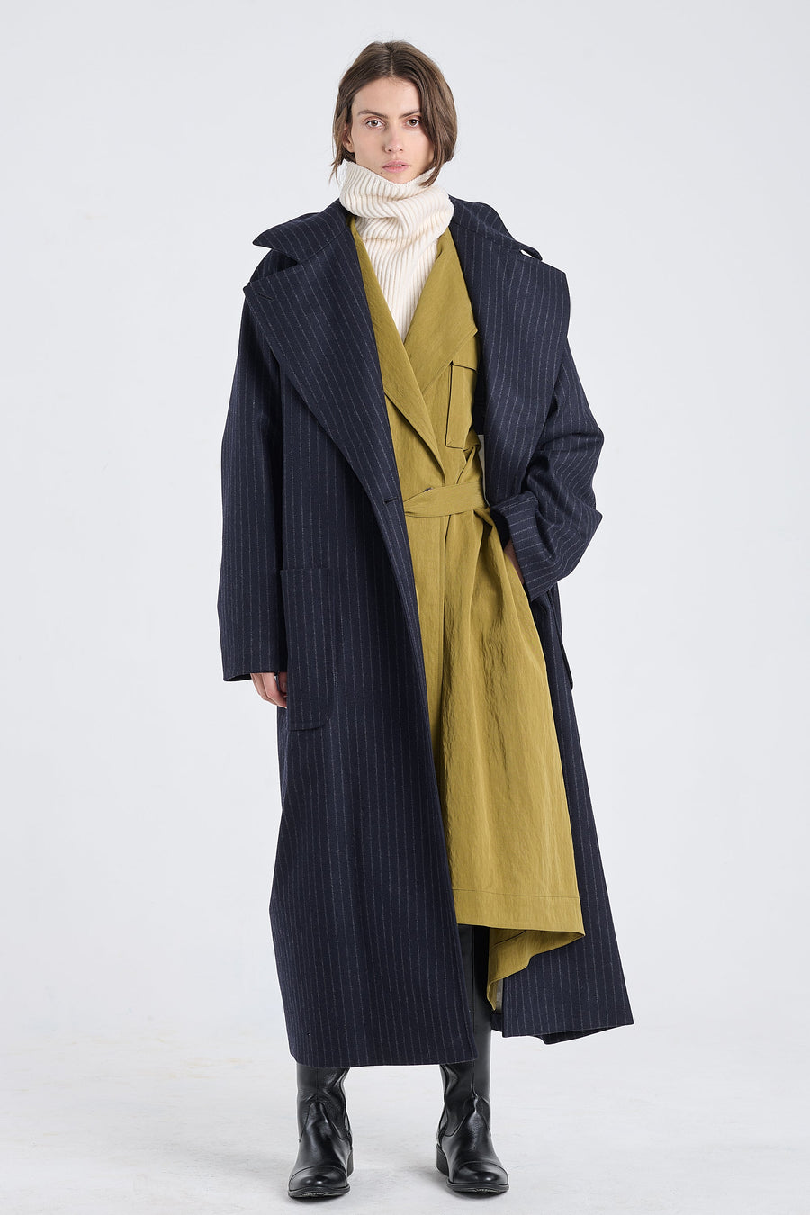 Dark blue wool striped coat