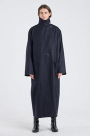 Dark blue wool striped coat