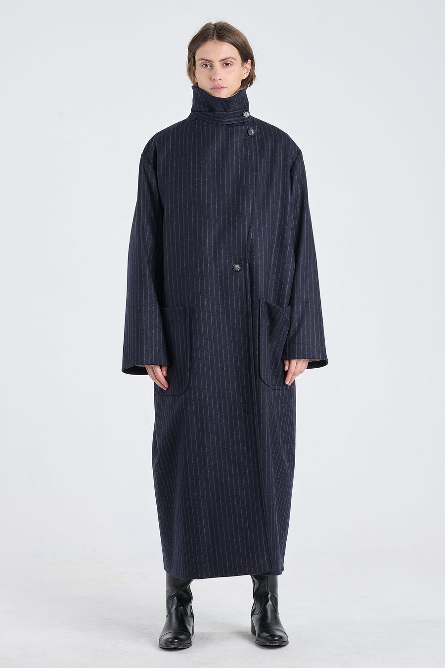 Dark blue wool striped coat