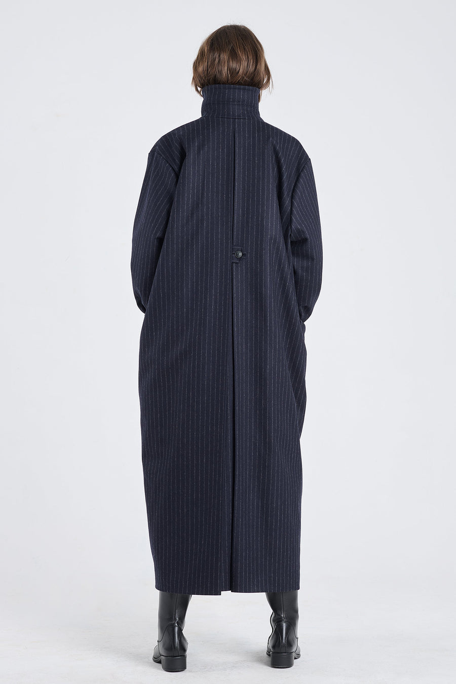 Dark blue wool striped coat