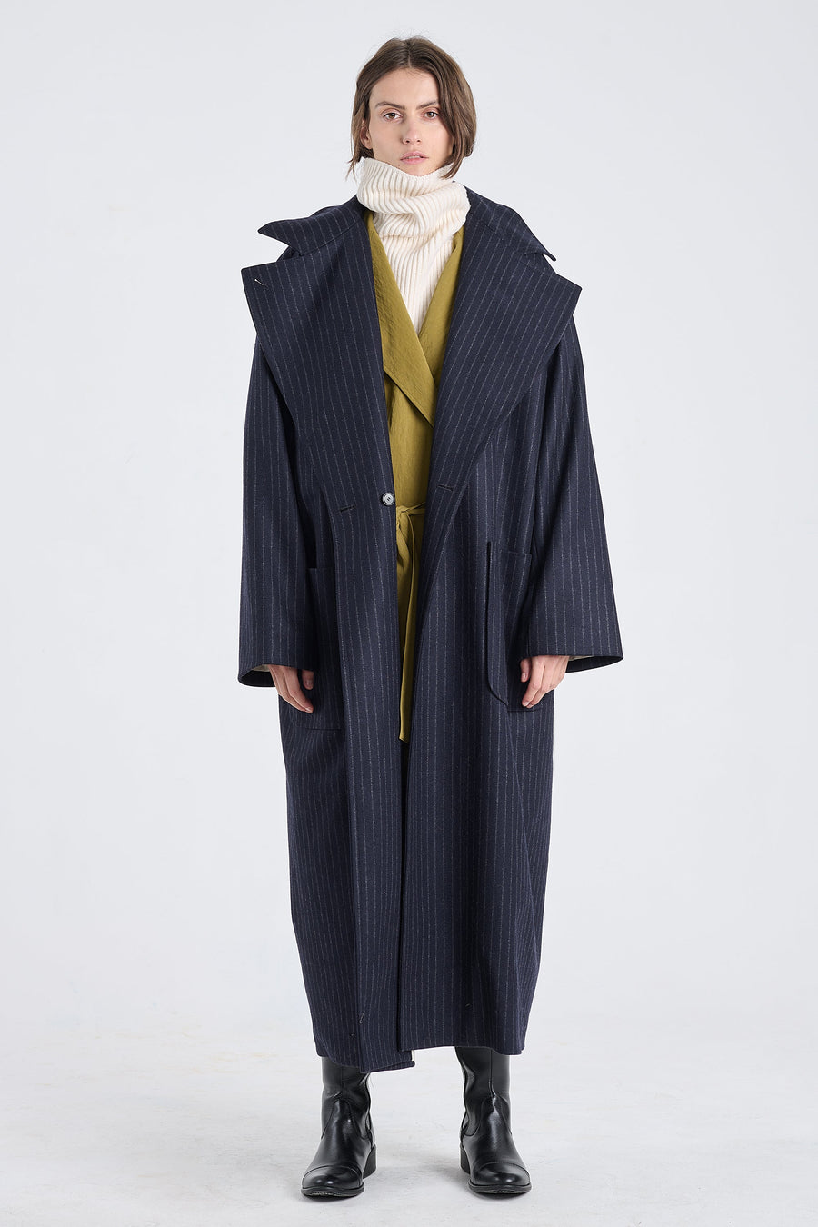 Dark blue wool striped coat
