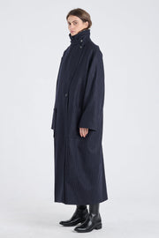 Dark blue wool striped coat