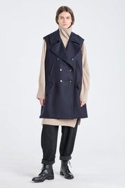 Dark blue wool coat with detachablee sleeves