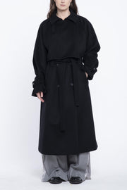 Black cashmere coat with trench details