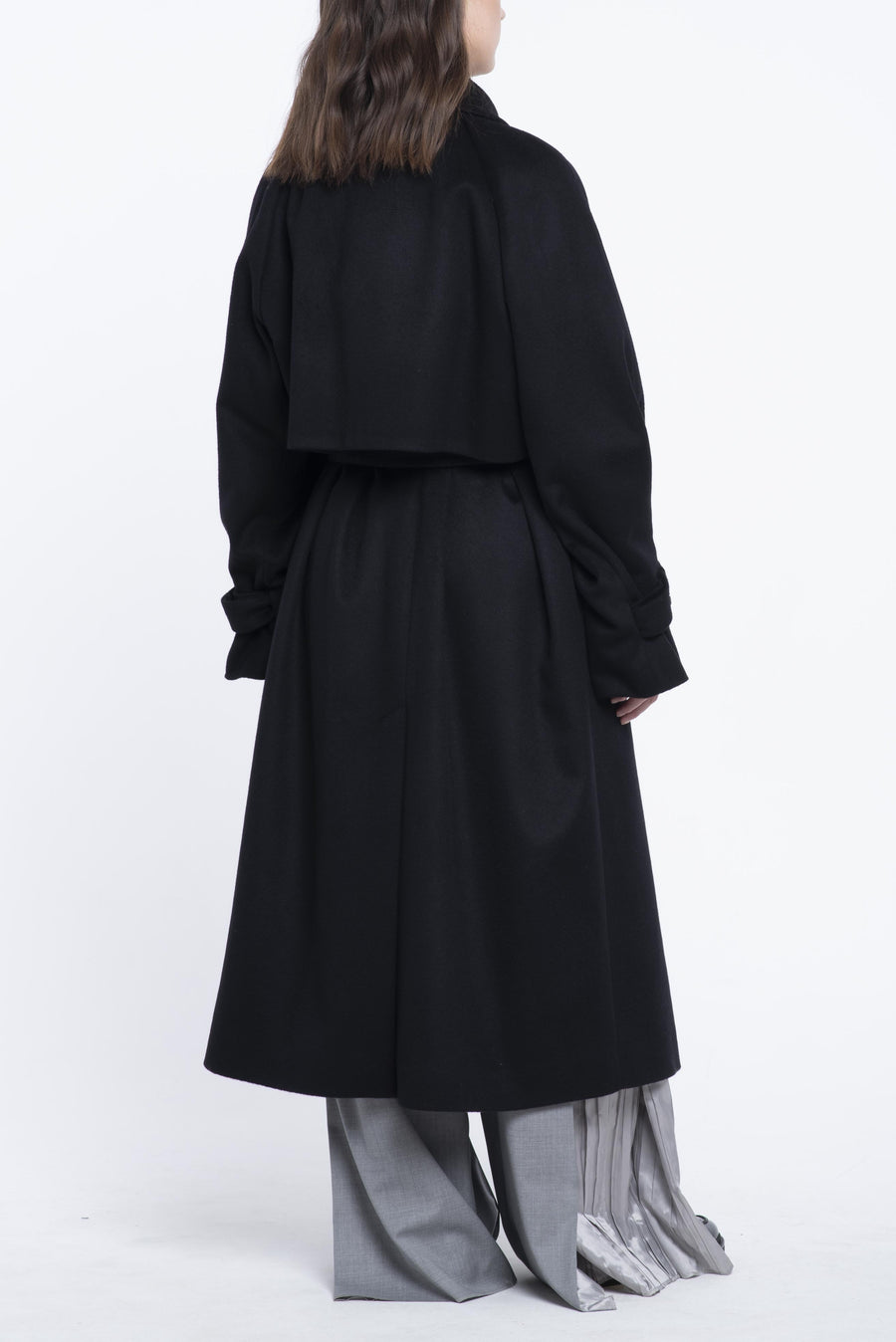 Black cashmere coat with trench details