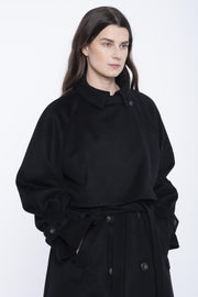 Black cashmere coat with trench details