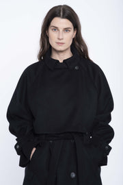 Black cashmere coat with trench details