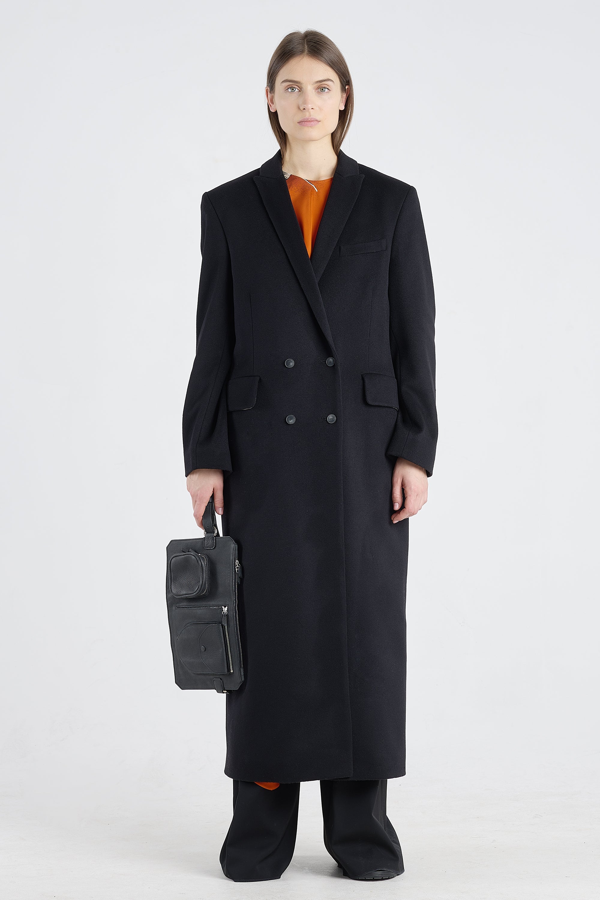 Black wool&cashmere tailored coat