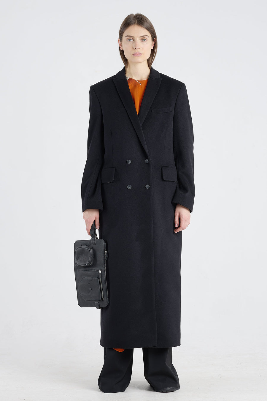 Black wool&cashmere tailored coat