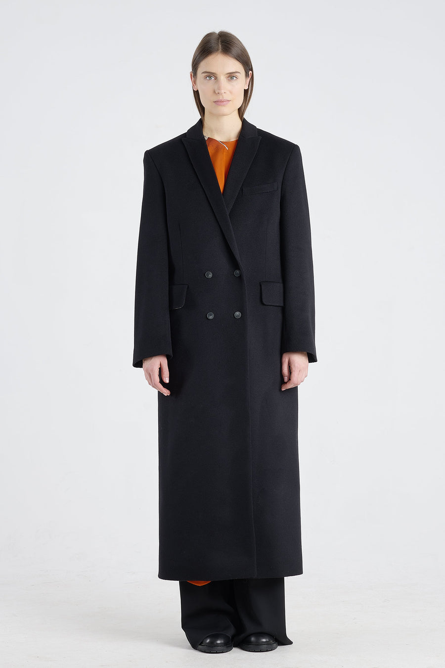 Black wool&cashmere tailored coat